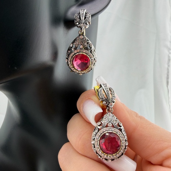 Red Crystal Teardrop Earrings | Elegant Statement Look - Picture 7 of 10